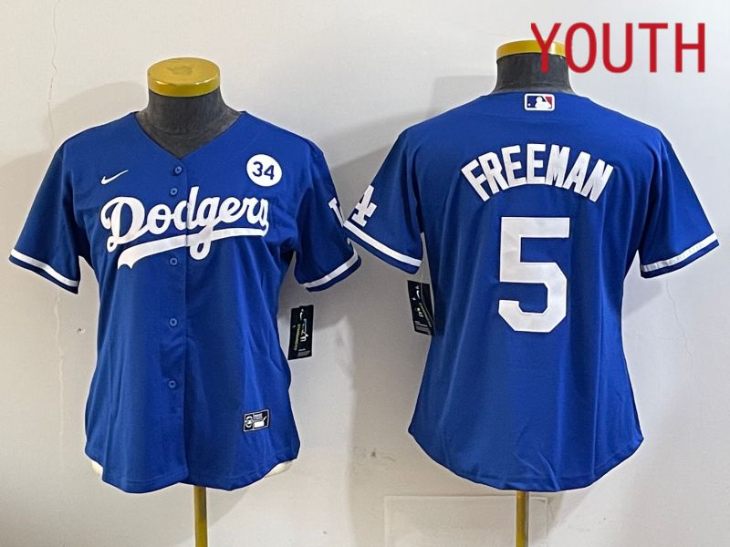 Youth Los Angeles Dodgers 5 Freeman Blue Game 2024 Nike MLB Jersey style 11203
